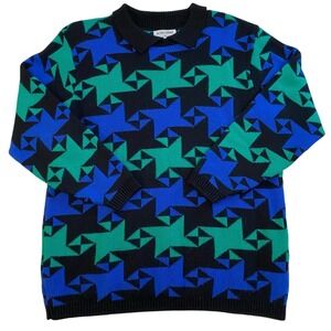 Vintage Alfred Dunner Sweater‎ Size XL Chunky Collared Retro Blue Green Argyle